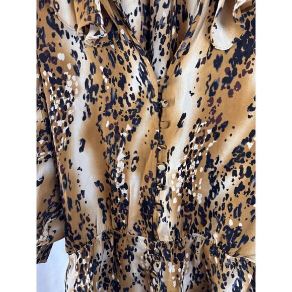 Parker Animal Print Speckled Abstract 100% Silk V-Neck Peplum Blouse EUC SZ M - Picture 3 of 9